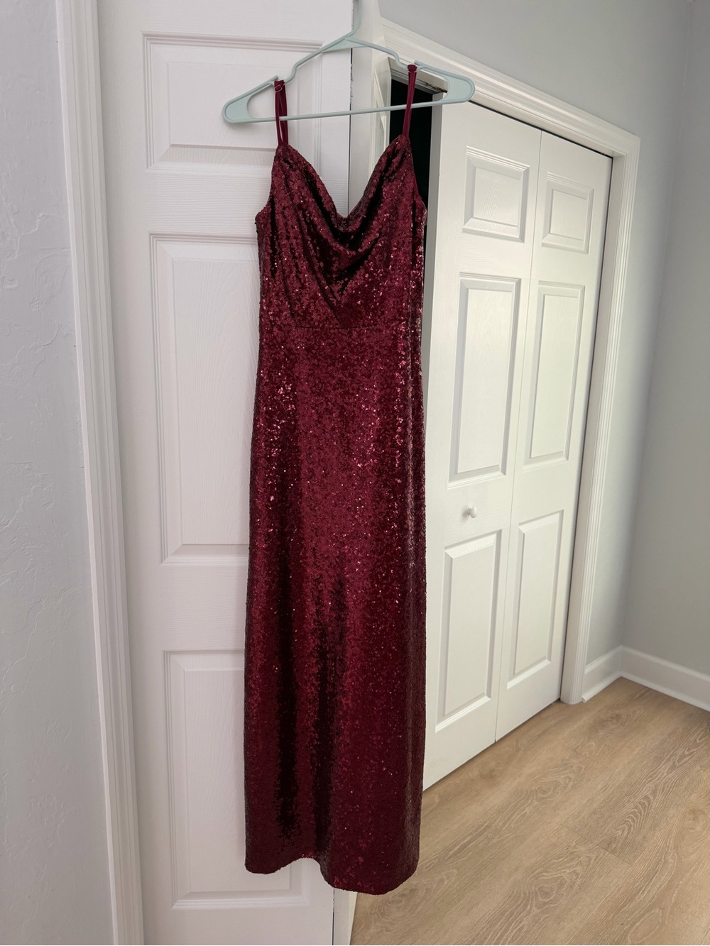 Revelry Burgundy Sequined Cowl Neck Maxi Dress